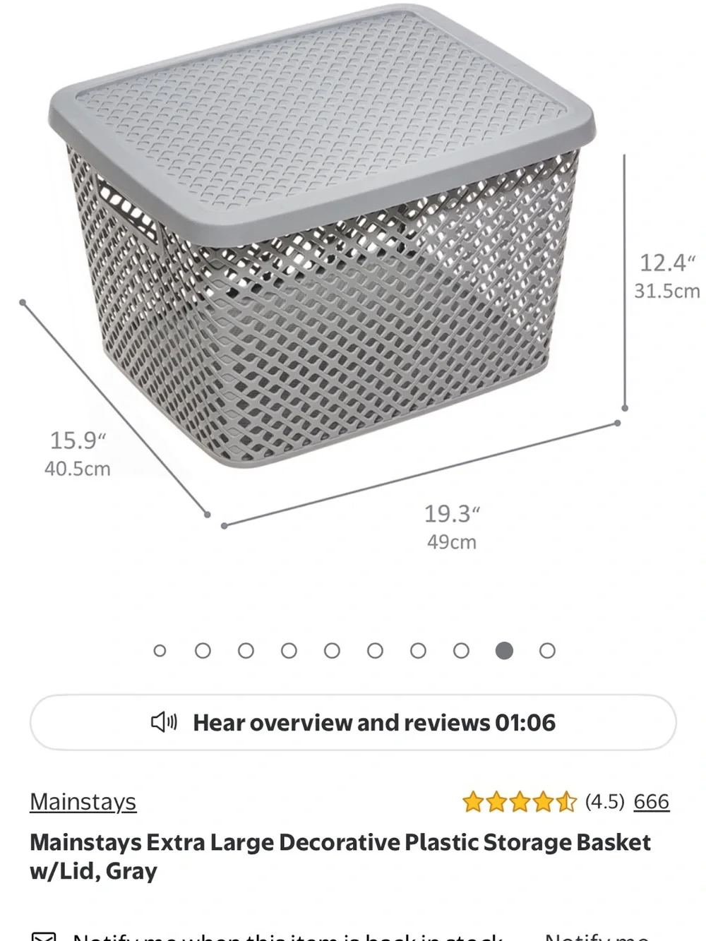 8 Mainstays Light Gray Plastic Lidded Storage Basket